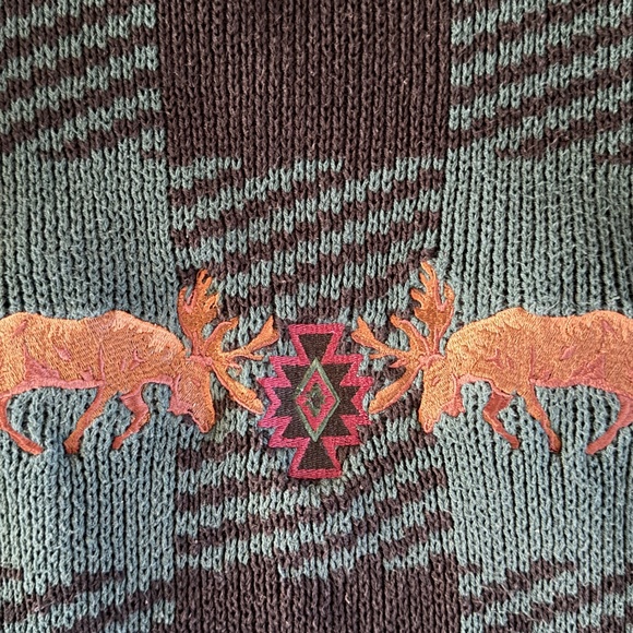 CHAPS Ralph Lauren Plaid Mens Pullover Sweater Moose Green Black - Picture 4 of 9